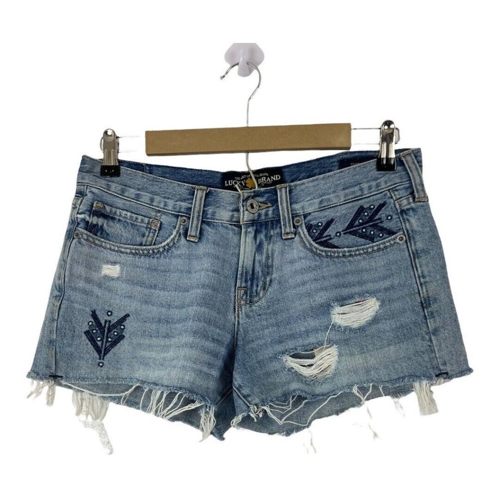 Lucky Brand Womens Size 0 Distressed Embroidered The Cutoff Jean Shorts
